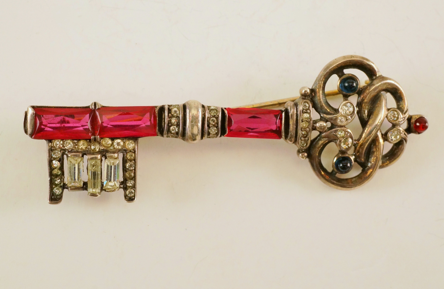 Trifari key brooch, sterling silver with gold gilt, 1940`s ca